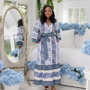 NWT NEW Tuckernuck Bondi Blues Lyles Elegant Blue and White Floral Maxi Dress XS - Picture 1 of 4
