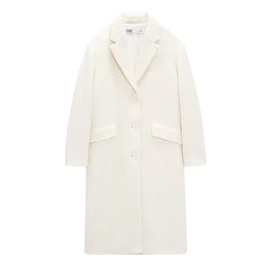 Zara Straight Cut Wool Blend Coat XS Ecru Blogger Favorite Button Front Women’s - Picture 1 of 9