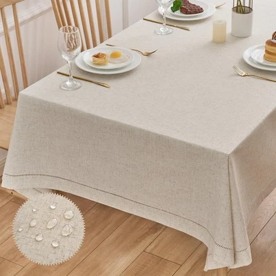 Natural Flax Linen Tablecloth – Undyed Rectangle Hemstitch Table Cover for Ki... - Image 1 of 4