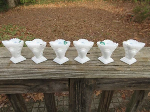(6) Vintage small Balboa white milk glass vase cups Venetian glass Murano 2 1/2" - Picture 1 of 8