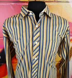 Camisa Def Jam University XL de manga larga con botones dorada azul a rayas 100 % algodón - Imagen 1 de 12