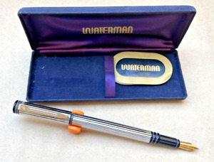 Waterman Forum Fountain Pen Metal Campus Silver with rills, With Case. USA