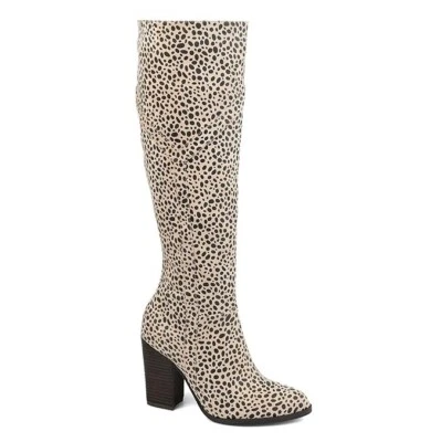 Journee Collection Mujer 8.5 M WC Estampado Animal Tacón Bloque Cremallera Botas Nuevas en Caja FO9 Foto 1 de 4