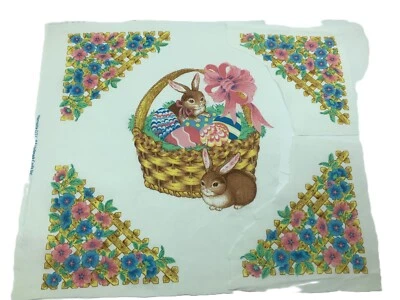 EASTER PILLOW Panel  Easter Bunnies in Basket  No-sew Cut outs 100% cotton - Image 1 of 4