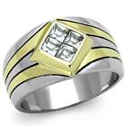 Men's .72Ct Princess Cut Crystal Two Tone Stainless Steel Ring Sizes 8-13