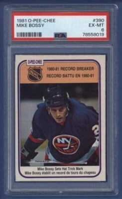 1981-82 OPC #390 MIKE BOSSY *RECORD BREAKER* PSA 6 EX-MT NY Islanders *HOF* - Image 1 of 2