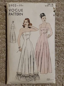 Vogue Vtg Sewing Pattern 5902 1950s Evening Dress Slip Sz 16 Bust 34 Hip 37 - Picture 1 of 5