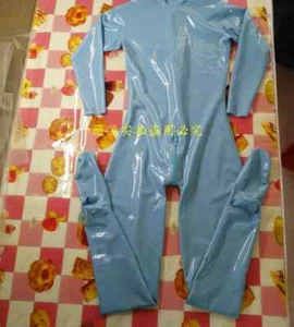 Unisex Latex Full Body Tight Rubber Catsuit Bodysuit Leotard Back Zip Blue XS - Picture 1 of 4
