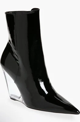 sz 7.5 Stuart Weitzman Wedge Lucite Black Patent Pointed toe Ankle Bootie Shoes - Image 1 of 4