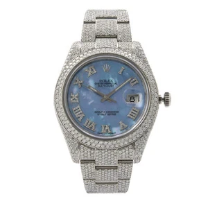 Rolex Datejust II Steel Custom Diamond 18cttw Blue MOP Automatic Watch 116300 - Picture 1 of 5