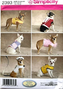 Simplicity 2393 Designs For Dinky Dogs Sizes: XXS - MED (1 1/2 lbs - 6-8 lbs) - Picture 1 of 2