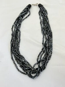 Vintage Necklace Multi Strand Glass tubular Beaded Necklace 16" long - Picture 1 of 7