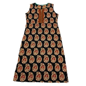 Jaipur Kurti Large Sleeveless Dress Raw Hemline Floral - Picture 1 of 9