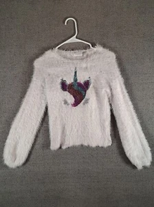 Unicorn The Childrens Place Girls Size 10/12 Fuzzy Sequin Sweater - Picture 1 of 9