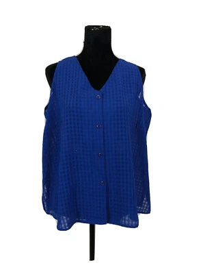 Blusa de noite quadriculada vintage Lane Bryant Intimates feminina 14/16 azul sem mangas - Imagem 1 de 3