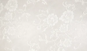 % WEIß SPITZE STOFF BEFLOCKT ROSENMUSTER SPITZENSTOFF STOFFE METERWARE |DCI3 - Bild 1 von 1