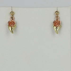 Pretty 14k Multi-Tone Gold Women's "Rose" Dangle Stud Earrings - Picture 1 of 2