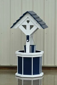 4 ft. Poly Lumber, Wishing Well; with Planter Bucket; Navy Blue and White - Picture 1 of 2