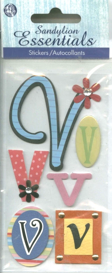 V Monogram Initial Upper Lower Case Script Flower Sandylion Stickers - Image 1 of 1