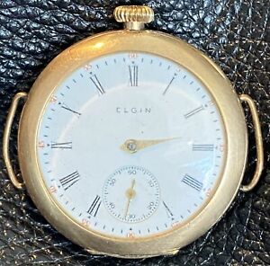 VINTAGE 1911 38MM ELGIN 7 JEWELS WIRE LUG GOLD FILLED TRENCH WATCH GOOD STAFF