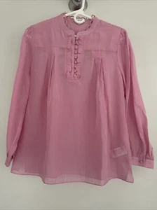 NWOT REISS Women’s Ashlyn Ruffle Pink Blouse Top Long Sleeve Cotton Silk Size 8 - Picture 1 of 10