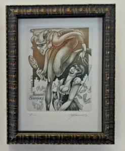 HEDWIG PAULWELS FRAMED EX LIBRIS ENGRAVED EROTIC BOOK PLATE FOR HERBERT SCHWARTZ - Picture 1 of 3