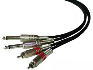 Audio Cable 2x RCA Plug to 2x 6.35mm Mono Jack Plug 3.0m Strain Relief - Picture 1 of 1