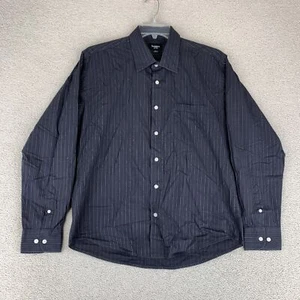 Haggar Dress Shirt Men's 16-16.5 Long Sleeve Black Gray Striped Pocket Cotton - Picture 1 of 8