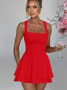 Sexy Womens Sleeveless Party Mini Dress Ruched Swing Summer Stretch Dresses SIZE - Picture 1 of 28