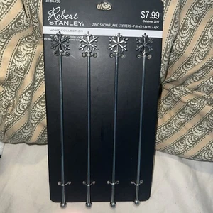 Set Of 4 Snowflakes Stirrers Cocktail, Drinks Swizzle sticks Zink Robert Stanley - Imagen 1 de 5