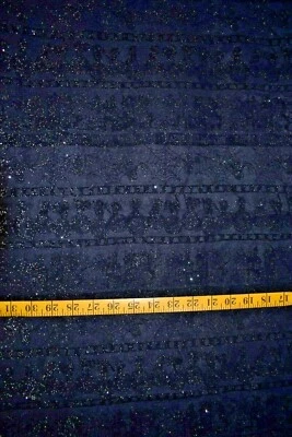 FLOCKED GLITTER HALLOWEEN STRIPES ON BLACK MESH SHEER FABRIC  21X43 INCHES - Image 1 of 2