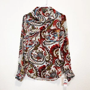 2OH Threads Two Old Hippies Burnout Velvet Paisley Button Up Shirt Women XS - Picture 1 of 7
