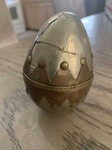 Vintage Artist Handmade Metal Tin & Brass Silver & Gold Decorative EASTER Egg - Picture 1 of 6