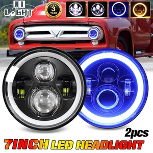 2PCS For 53-1977 Ford Pickup F-100 F-250 F-350 7" LED Headlights Blue Halo DRL - Picture 1 of 10