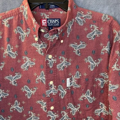 Camisa Chaps Ralph Lauren Para Hombre M Borgoña Estampado Cachemira Abotonada Manga Larga Foto 1 de 4