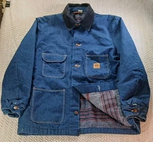Vintage Big Ben Wrangler Denim Blanket Lined Trucker Jean Jacket Size 42 USA 70s - Picture 1 of 24