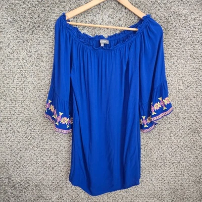 Blusa túnica boho informal UMGEE Top para mujer azul medio fuera del hombro Foto 1 de 4