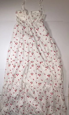 NWT Aqua & Kristopher Brock Cherry Print Bustier Maxi Dress Sz S White Red $168 - Image 1 of 4