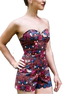 H&M Conscious Collection Tropical Floral Print Bustier Romper - Size 6 NEW - Image 1 of 4