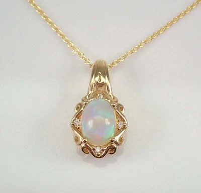 2Ct Oval Cut Fire Opal Diamond Solitaire Pendant 14K Yellow Gold Over Free Chain - Изображение 1 из 4