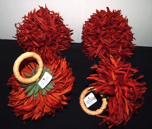 Set/4 Crate & Barrel Rust Color 5" Lg. Mum Napkin Rings-For Autumn Table Setting - Picture 1 of 5