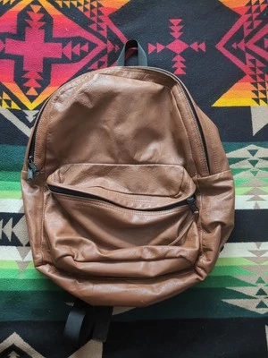 复古 90 年代 Jansport Adventure 棕色光滑皮革背包 罕见 — 第 1/4 张图片