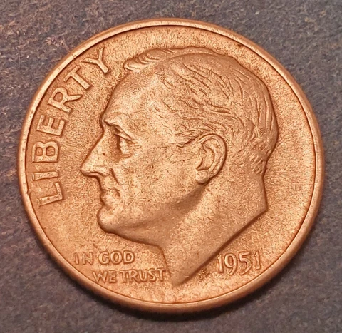 1951S circulated semi-key Date Roosevelt Dime Cover