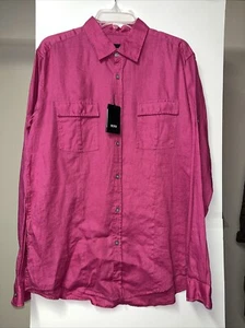 Boss Hugo Boss Men’s Slim Fit Linen Long Sleeve Button Shirt Sz Large NWT $185 - Picture 1 of 10