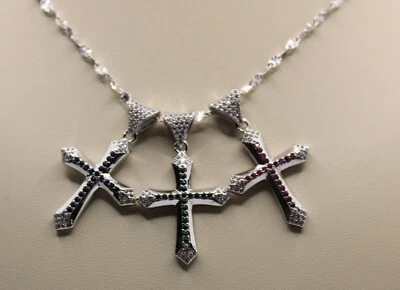 CIONDOLO CROCE ARGENTO DONNA ZIRCONI BIANCHI SMERALDO RUBINO ZAFFIRO MM 22X29 - Immagine 1 di 4