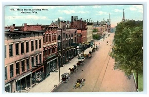 1913 Main Street Blick nach Westen Madison WI, Wisconsin frühe Postkartenansicht - Bild 1 von 2