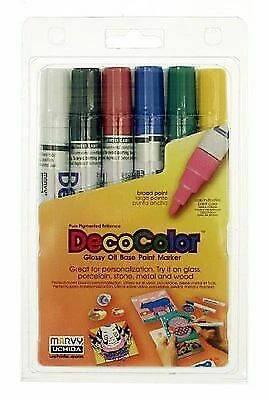 Marvy Uchida DecoColor Glossy Oil Base Broad Tip Paint Markers 6pc