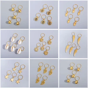 Gold Dreadlock Jewelry 5Pcs Hair Cuffs Hair Rings Shell Charms Hair Coils Clips - Picture 1 of 99