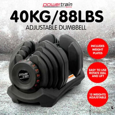 Powertrain 40kg Adjustable Dumbbell Home Gym Exercise Equipment Free Weights - image 1 of 4
