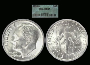 1955-S Roosevelt Dime in a ICG 67 holder. Bright White. - Picture 1 of 1